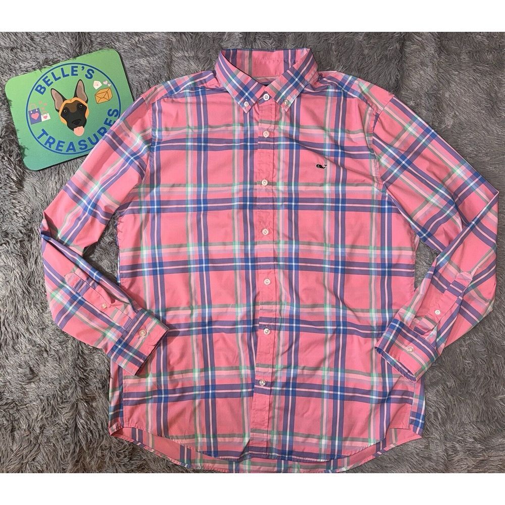 Vineyard Vines Pink and Blue Plaid Casual Button Down Shirt